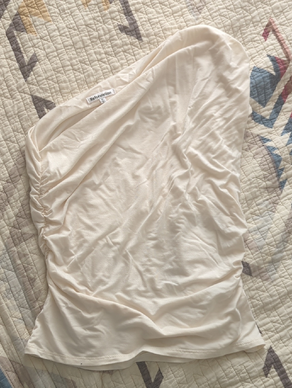 Reformation Francisco Ivory Strapless Ruched Bandeau Top